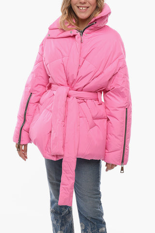 Nylon Down Jacket with Belt and Wrist Zips