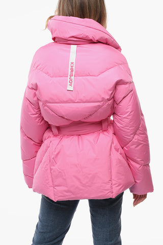 Nylon Down Jacket with Belt and Wrist Zips