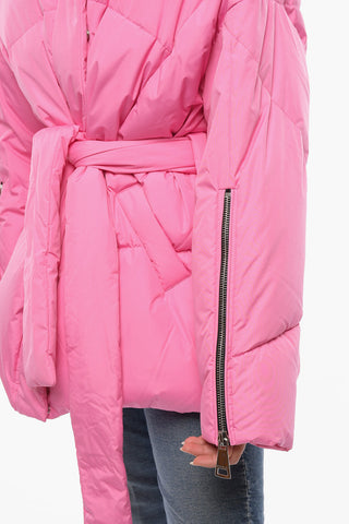 Nylon Down Jacket with Belt and Wrist Zips