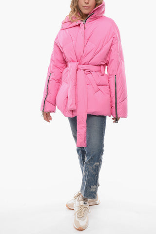 Nylon Down Jacket with Belt and Wrist Zips