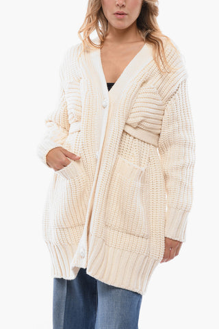 Wool Blend Cardigan with Leather Patches
