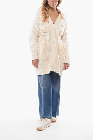 Wool Blend Cardigan with Leather Patches