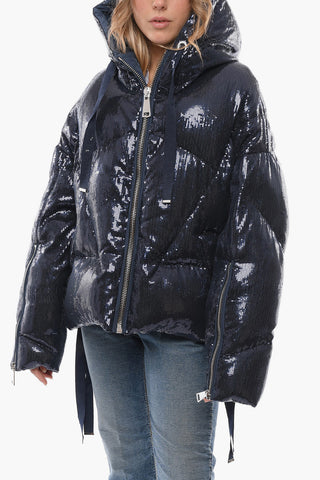 Sequined Nylon Down Jacket with Drawstrings
