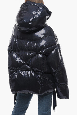 Sequined Nylon Down Jacket with Drawstrings