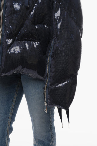 Sequined Nylon Down Jacket with Drawstrings