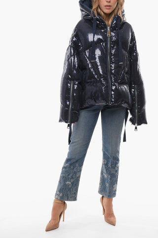Sequined Nylon Down Jacket with Drawstrings