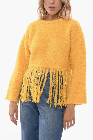 Crew Neck Alpaga Blend Sweater with Fringes