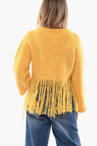 Crew Neck Alpaga Blend Sweater with Fringes