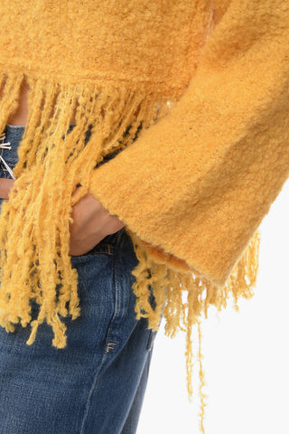 Crew Neck Alpaga Blend Sweater with Fringes