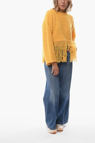 Crew Neck Alpaga Blend Sweater with Fringes