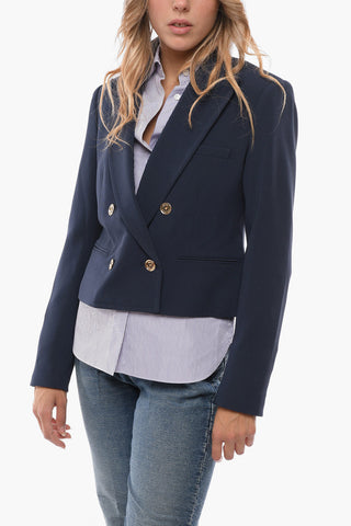 MICHAEL Double-breasted Cropped Blazer with Peak Lapel