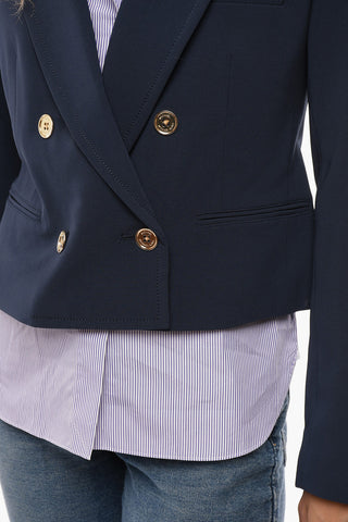 MICHAEL Double-breasted Cropped Blazer with Peak Lapel