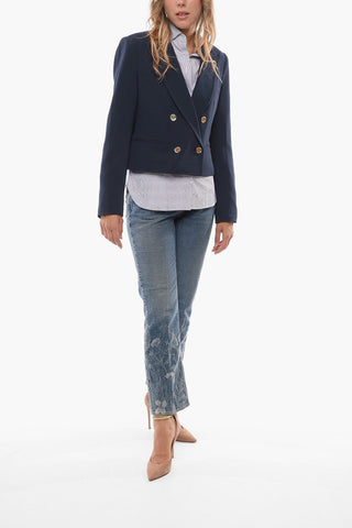 MICHAEL Double-breasted Cropped Blazer with Peak Lapel