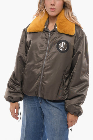 Nylon Unisex Bomber Jacker with Faux-fur Collar
