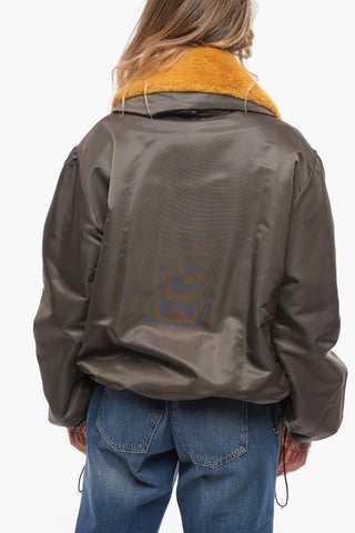 Nylon Unisex Bomber Jacker with Faux-fur Collar