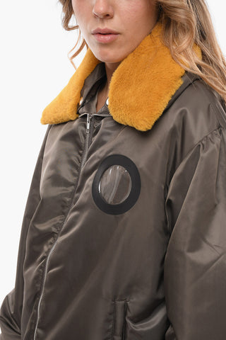 Nylon Unisex Bomber Jacker with Faux-fur Collar