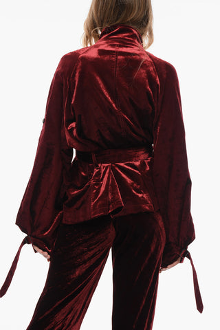 Blazer Doppiopetto in Velour con Cintura