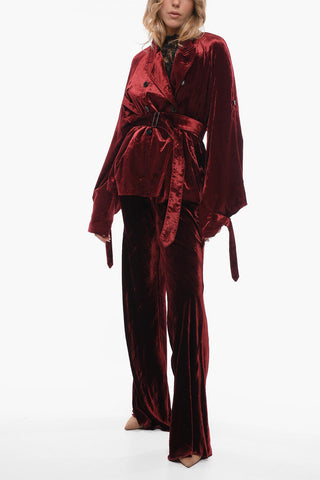 Blazer Doppiopetto in Velour con Cintura