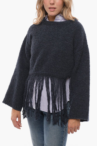 Maglia Girocollo in Misto Alpaca con Frange
