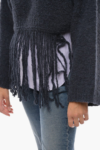 Maglia Girocollo in Misto Alpaca con Frange
