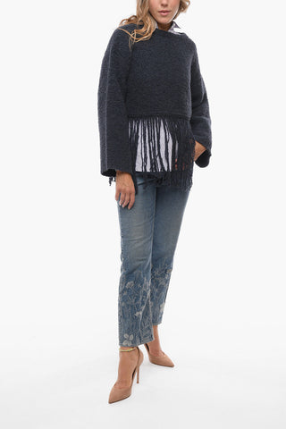 Maglia Girocollo in Misto Alpaca con Frange