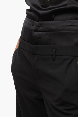 Wool Blend Tuxedo Pants with Satin Detail