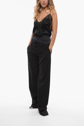 Pantaloni Tuxedo in Misto Lana con Dettaglio in Satin