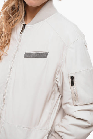 Multipocket Leather Down Jacket with Zip