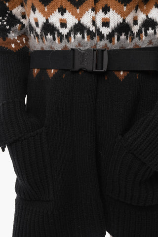 Belted Wool Blend Cardigan with Fringes