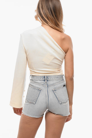 Bouclé-textured LAURINE Draped One-shoulder Top