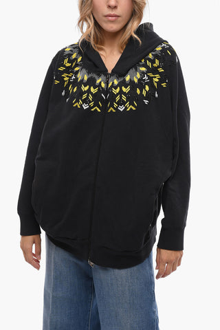 Fleece Cotton Oversized Hoodie with Zip and Embroidery