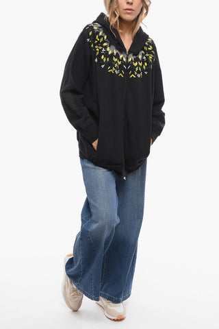 Fleece Cotton Oversized Hoodie with Zip and Embroidery