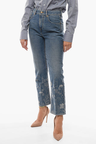 Cigarette HOOK Denims with Floral Patterned Bottom 23cm