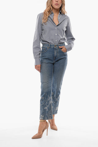 Cigarette HOOK Denims with Floral Patterned Bottom 23cm