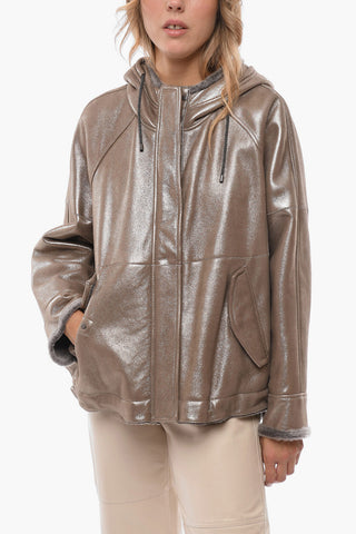 Hooded Lurex Coat with Mink Fur Lining