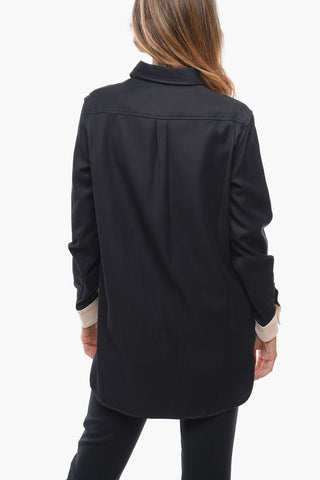 Camicia in Gabardine con Dettaglio Abbottonato 