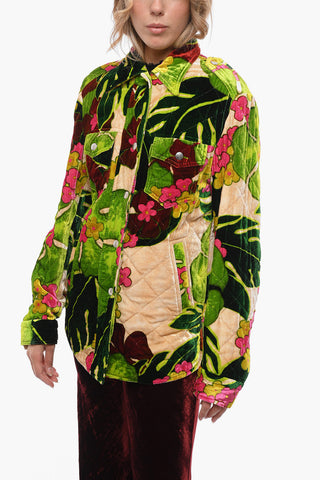 Velour Quilted Overshirt with Floral Pattern