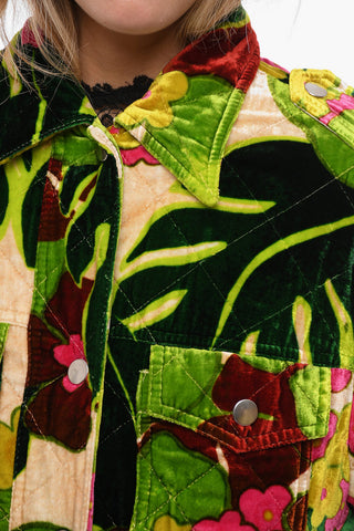 Velour Quilted Overshirt with Floral Pattern