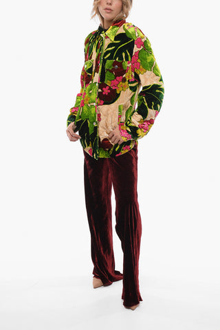 Velour Quilted Overshirt with Floral Pattern