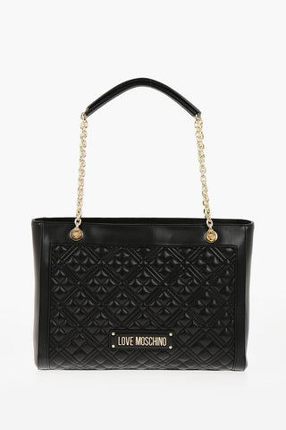 LOVE Quilted Faux Leather Shoulder Bag with Golden Logo