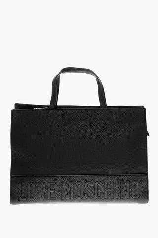 LOVE Textured Faux Leather Tote Bag with Embossed Logo