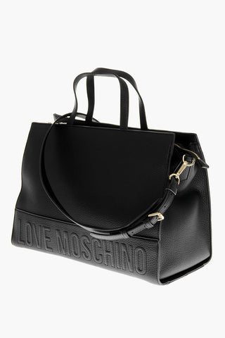LOVE Textured Faux Leather Tote Bag with Embossed Logo