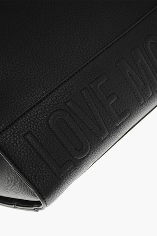 LOVE Textured Faux Leather Tote Bag with Embossed Logo