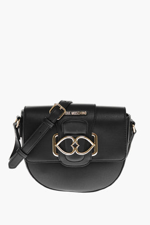 LOVE Faux Leather Shoulder Bag with Double Metal Hearts
