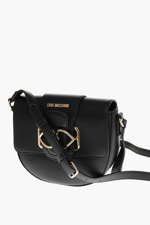LOVE Faux Leather Shoulder Bag with Double Metal Hearts