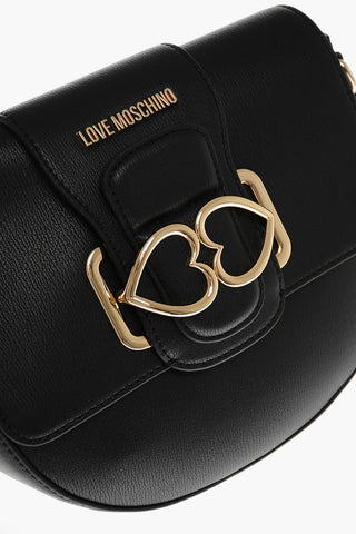 LOVE Faux Leather Shoulder Bag with Double Metal Hearts