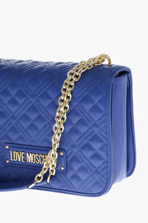 LOVE MOCHINO Quilted Faux Leather Shoulder Bag LM with LM Logo on Back
