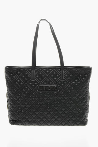 LOVE Quilted Faux Leather Tote Bag with Metal Logo