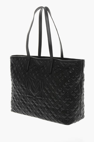 LOVE Quilted Faux Leather Tote Bag with Metal Logo