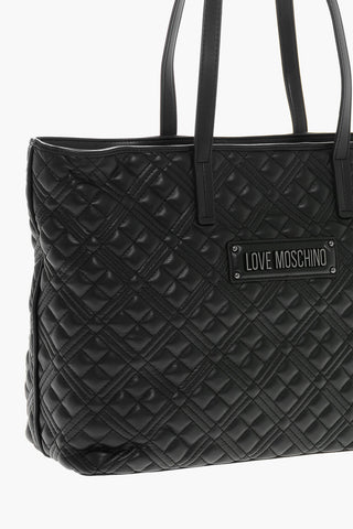 LOVE Quilted Faux Leather Tote Bag with Metal Logo